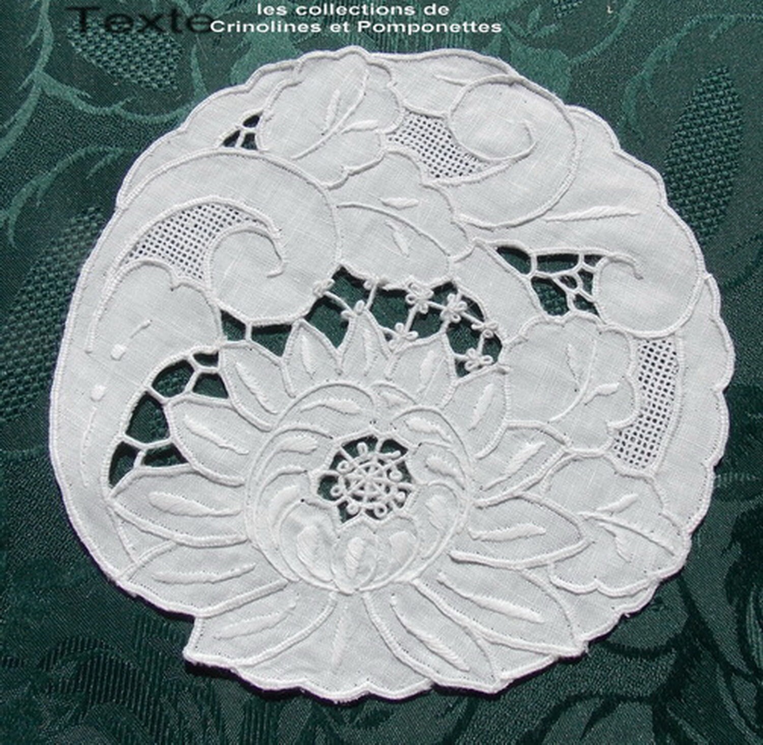 Napperon Brode Main sur Lin Broderie Richelieu Royal Blanc Rond de 13 cm Gady