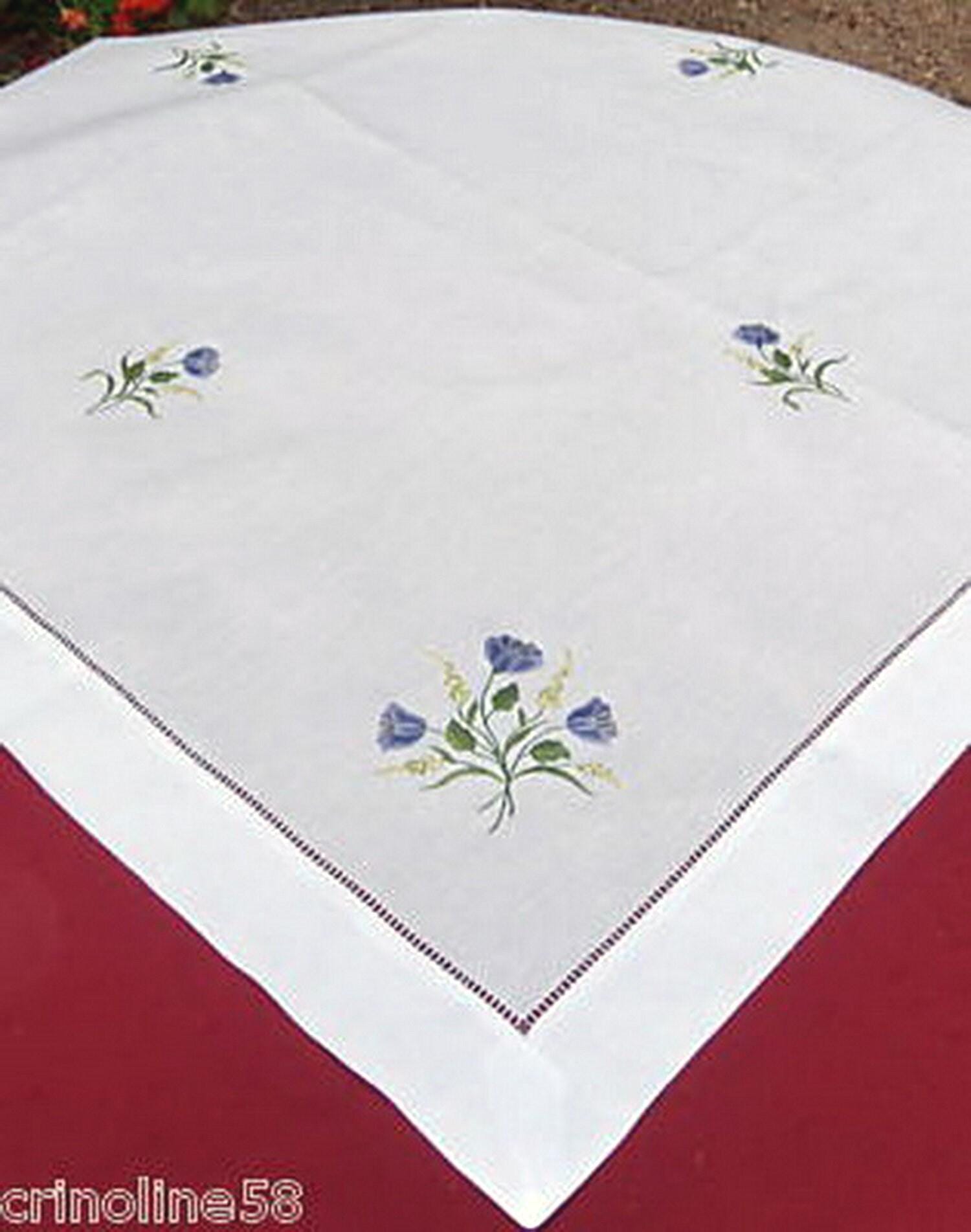 Nappe Brodee Main Surnappe Centre De Table Carrée 85 Pervenche