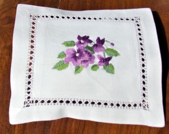 HAND EMBROIDERED PAD garnished with lavender embroidered violets