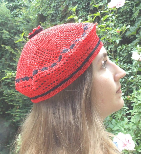 Béret Crochet Orange Fait Main En France - Création Sylvette Raisonnier, Unique