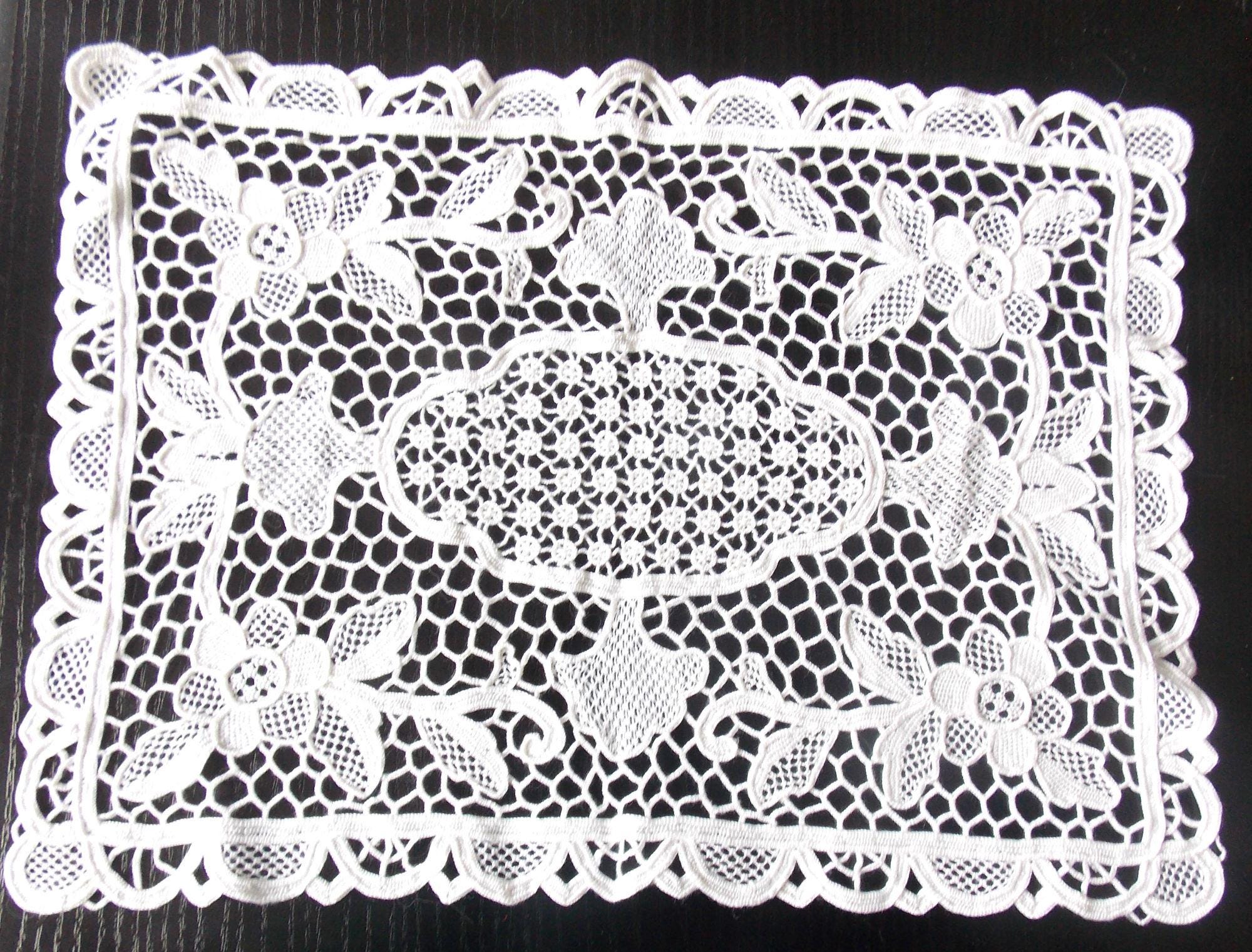 Napperon Carré Blanc Brodé Main - Jours De Venise - Lin Blanc 30cm (Neuf)
