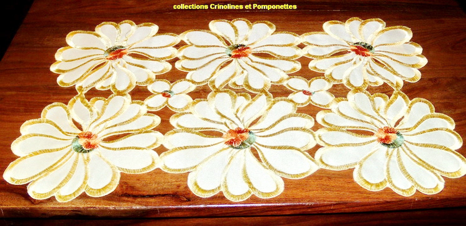 Napperon Brode Marguerites sur Polyester Épais Rectangulaire 28xmx44