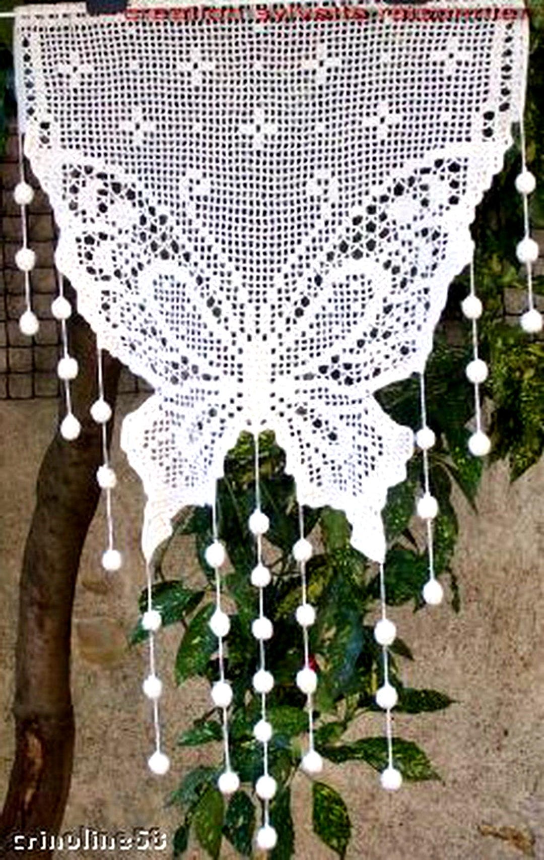 RIDEAU CROCHET ARTISANAT FRANCAIS POMPILLON 60X95 ECRU DISPONIBLE PROMO