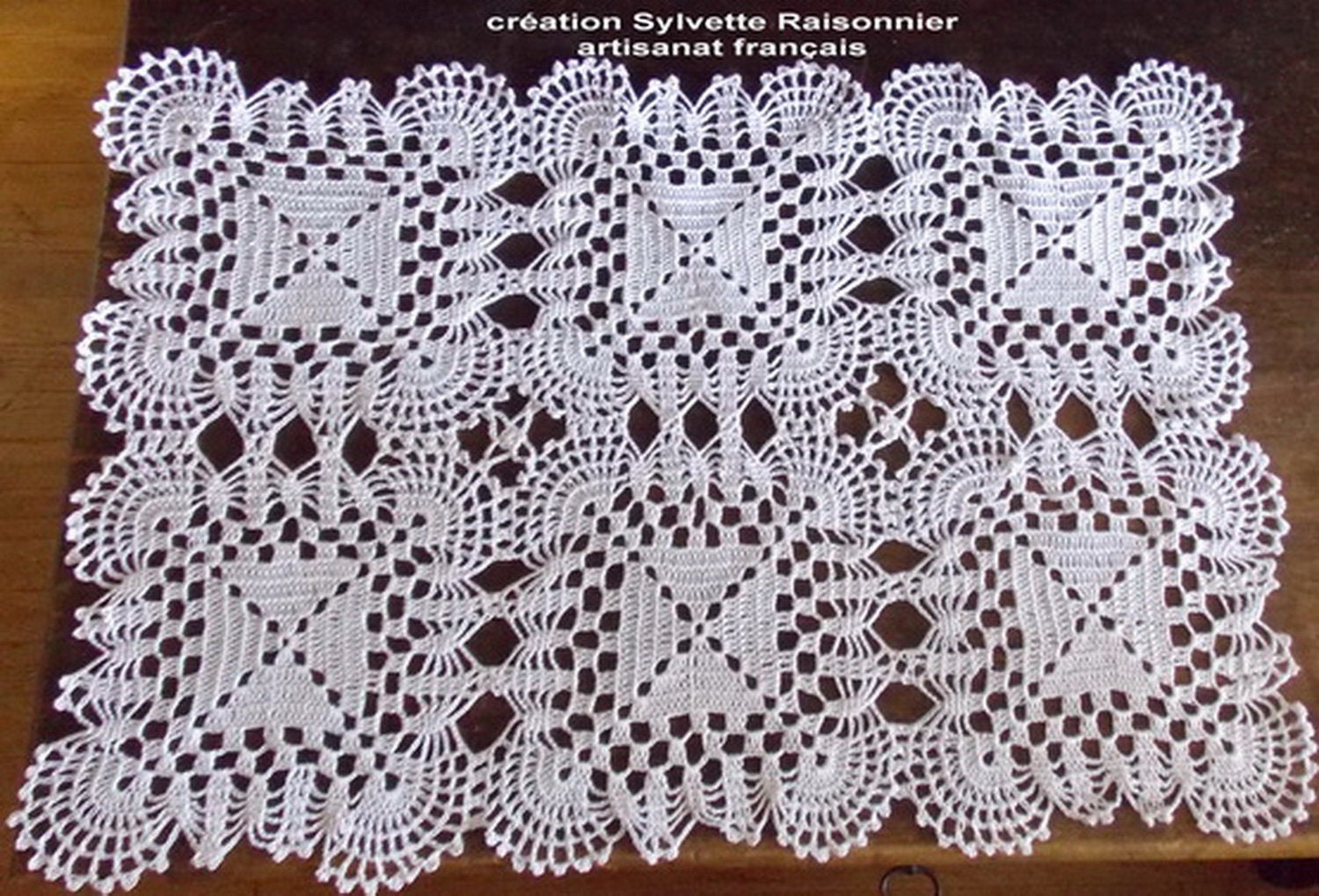 Napperon Crochet Main Artisanat Français Création Sylvette Raisonnier Rectangulaire Blanc 35x50