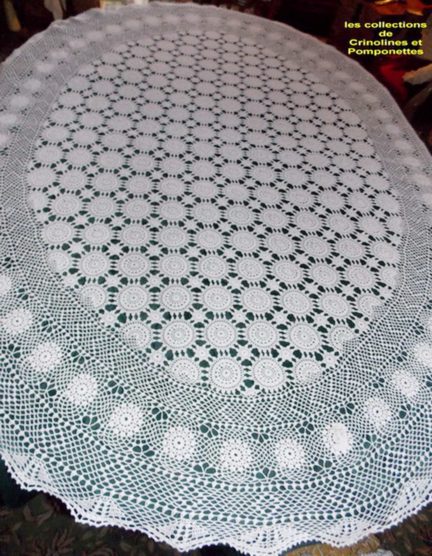 Nappe Crochet Main Fabrication Artisanale Blanche Ovale 135x170