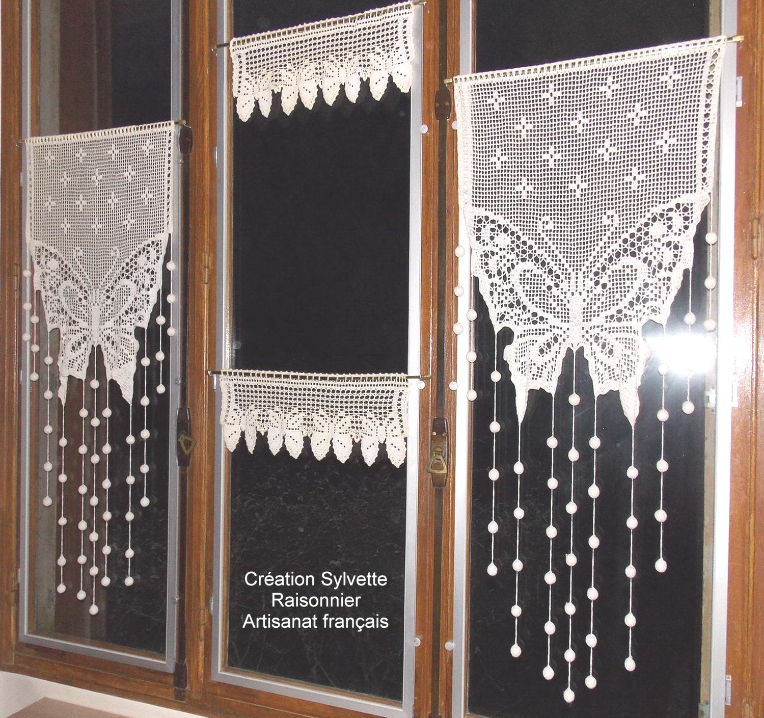 BRISE BISE RIDEAU AU CROCHET FAIT MAIN ARTISANAT FRANCAIS DISPO CHEVAL BLANC
