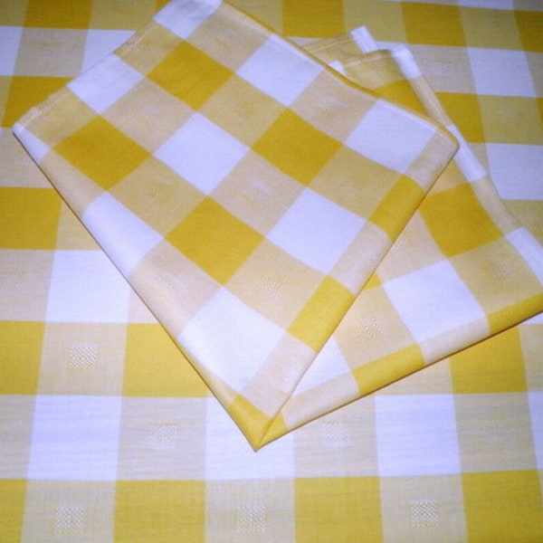 NAPPE SERVICE de TABLE rectangulaire  155cmx305  12 serviettes  carreaux jaunes  coton