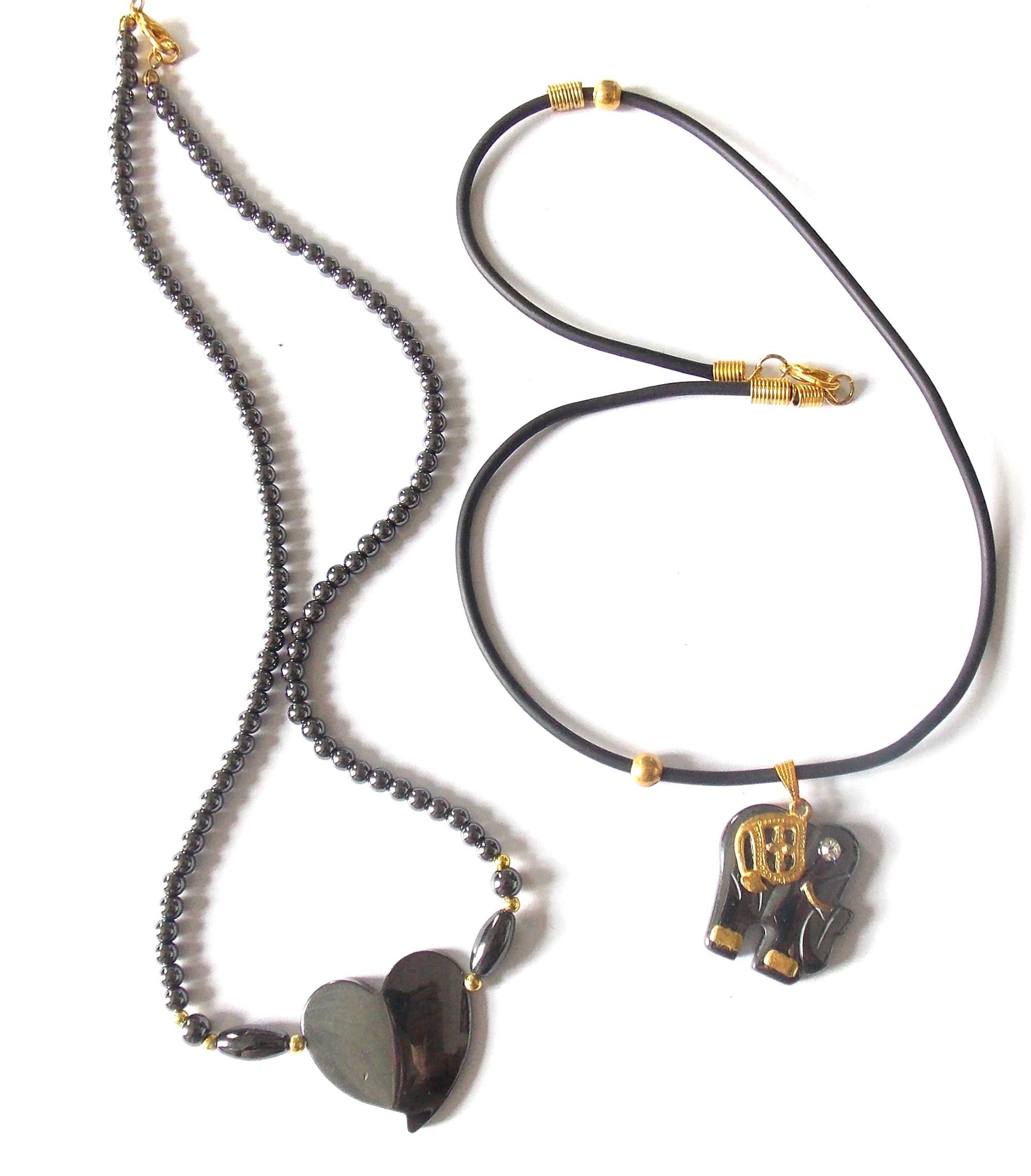 HEMATITE PENDANT NECKLACE Set of 2 Heart and Elephant Etsy Canada