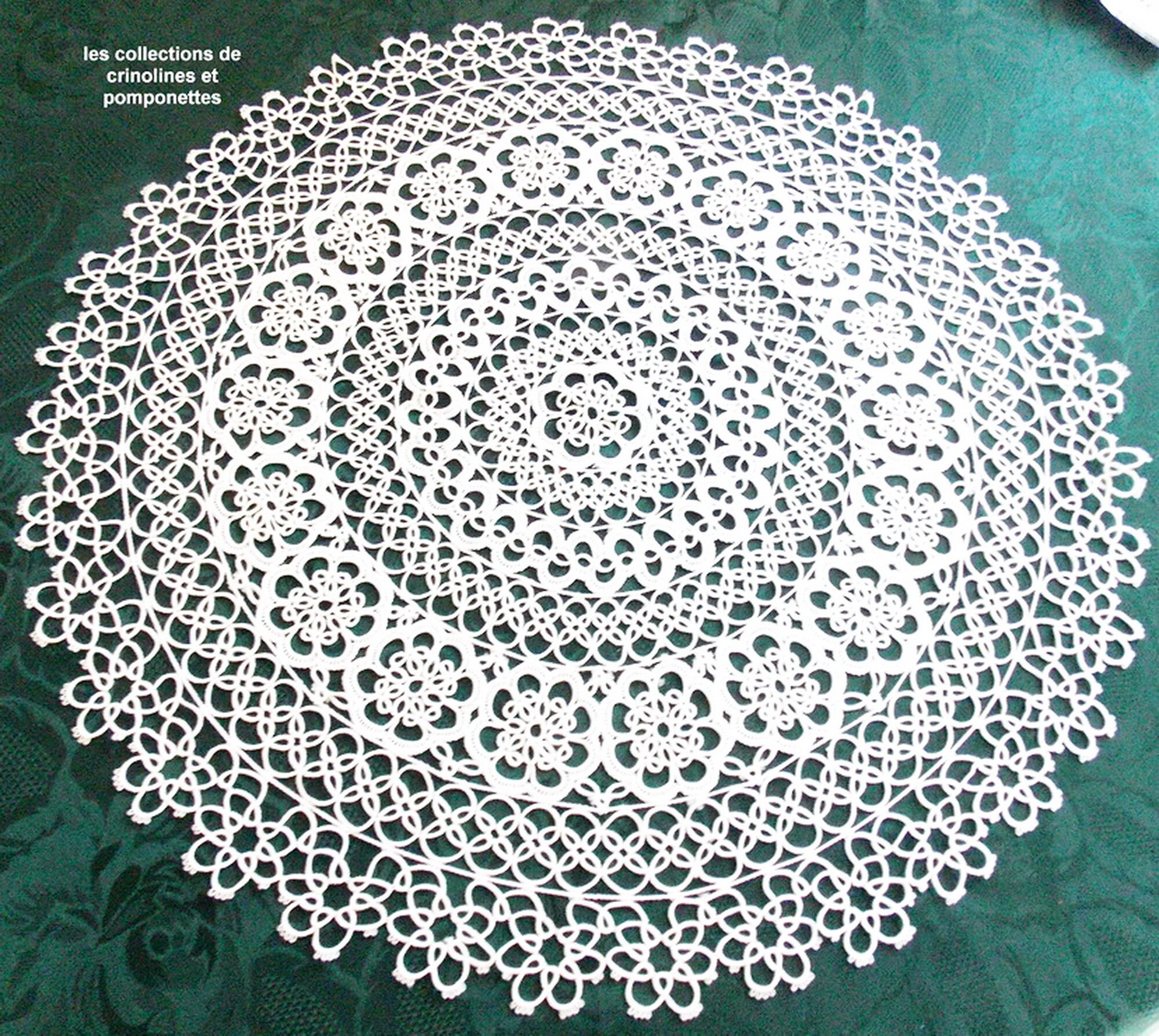 Napperon Brode Main Dentelle Frivolité à L'aiguille Rond de 60cm Blanc