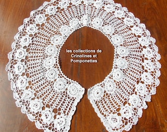 COL CROCHET MAIN en fil fin blanc  Rosette