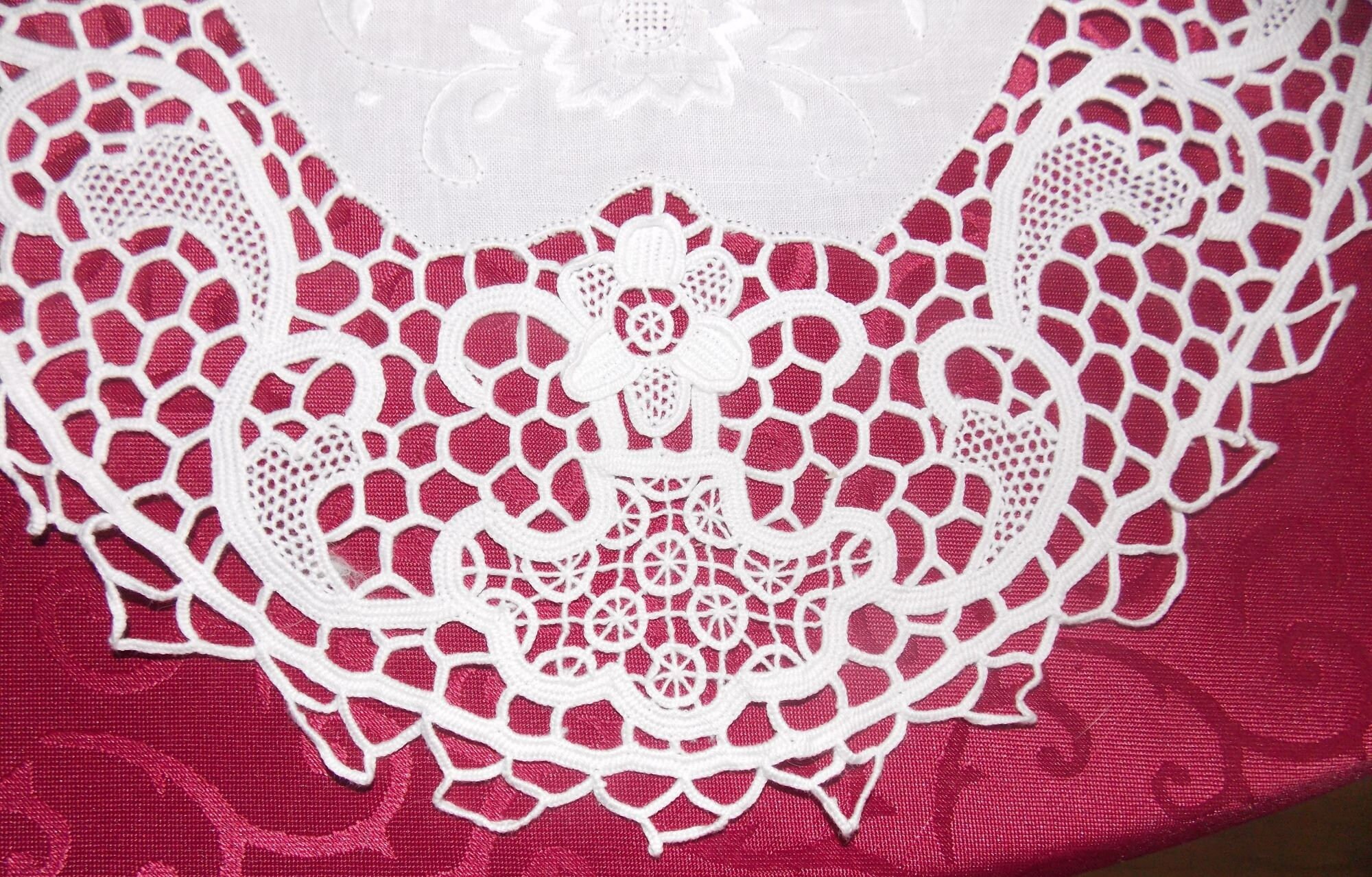 Napperon Ovale 40x60 cm 100% Coton Blanc Bordé Dentelle