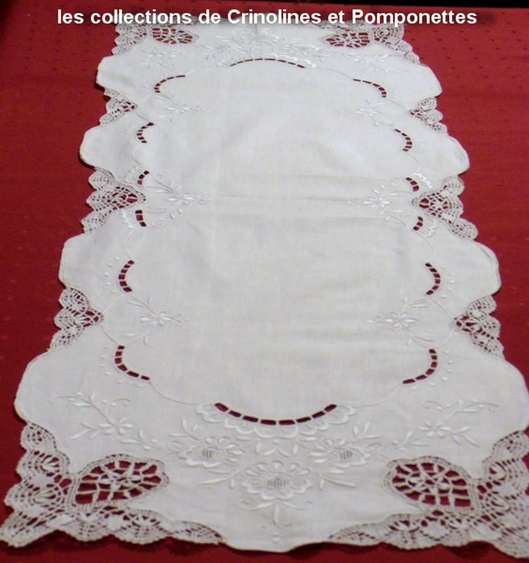 Napperon Brode Main Dentelle Aux Fuseaux Point d'esprit Dinan Rectangulaire 37x107 Chemin de Table