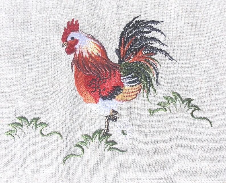 TABLE RUNNER embroidered on rectangular polylinen with pointed finish, roosters 50X150 image 3