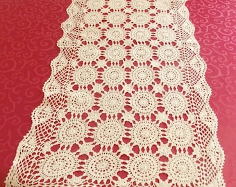 Hand-crocheted placemat, handmade rectangular table runner, 40x110 cm