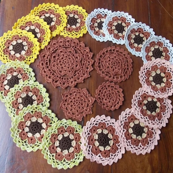 DOILIES COASTERS Handmade crochet French craftsmanship Sylvette Raisonnier Pêle-Mêle service 20 pieces