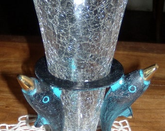 DOLPHINS COLLECTION VASE in blue patinated brass cracked vase