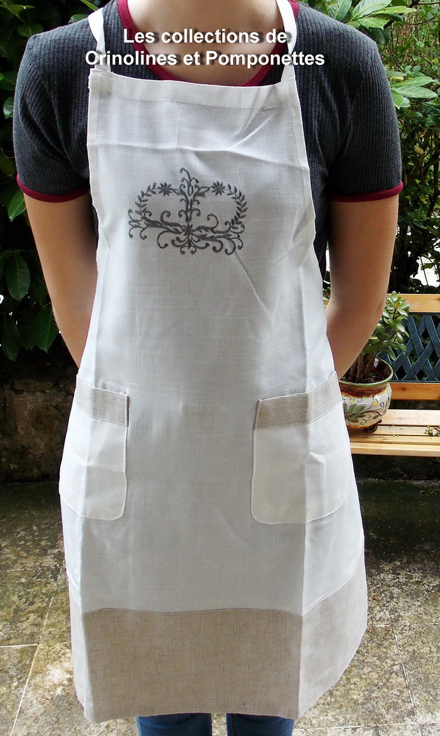 Tablier de Cuisine à Bavette en Polyester Brode Monogramme