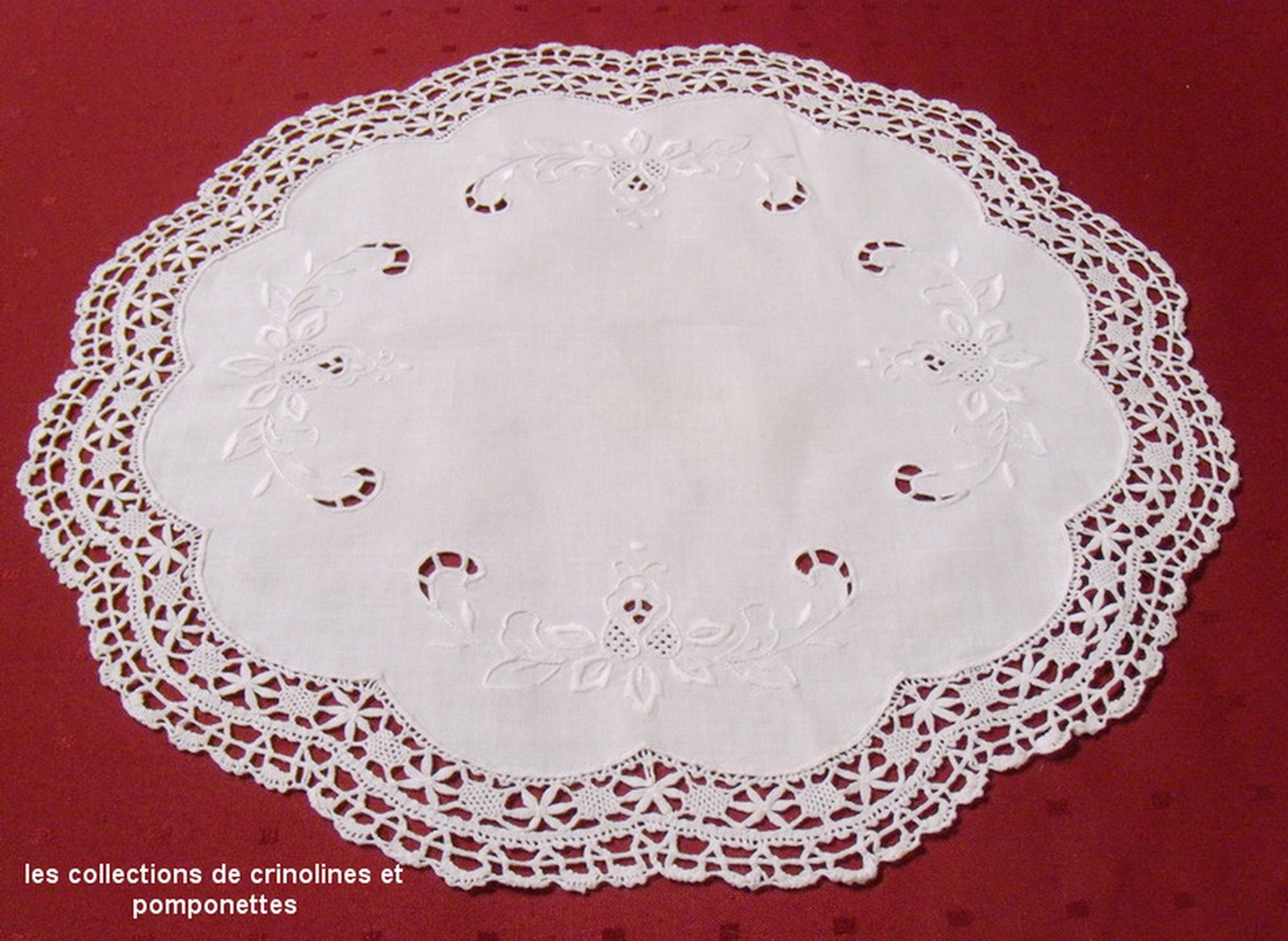 Napperon Brode Main Dentelle Aux Fuseaux Point de Cluny Rond Blanc 50