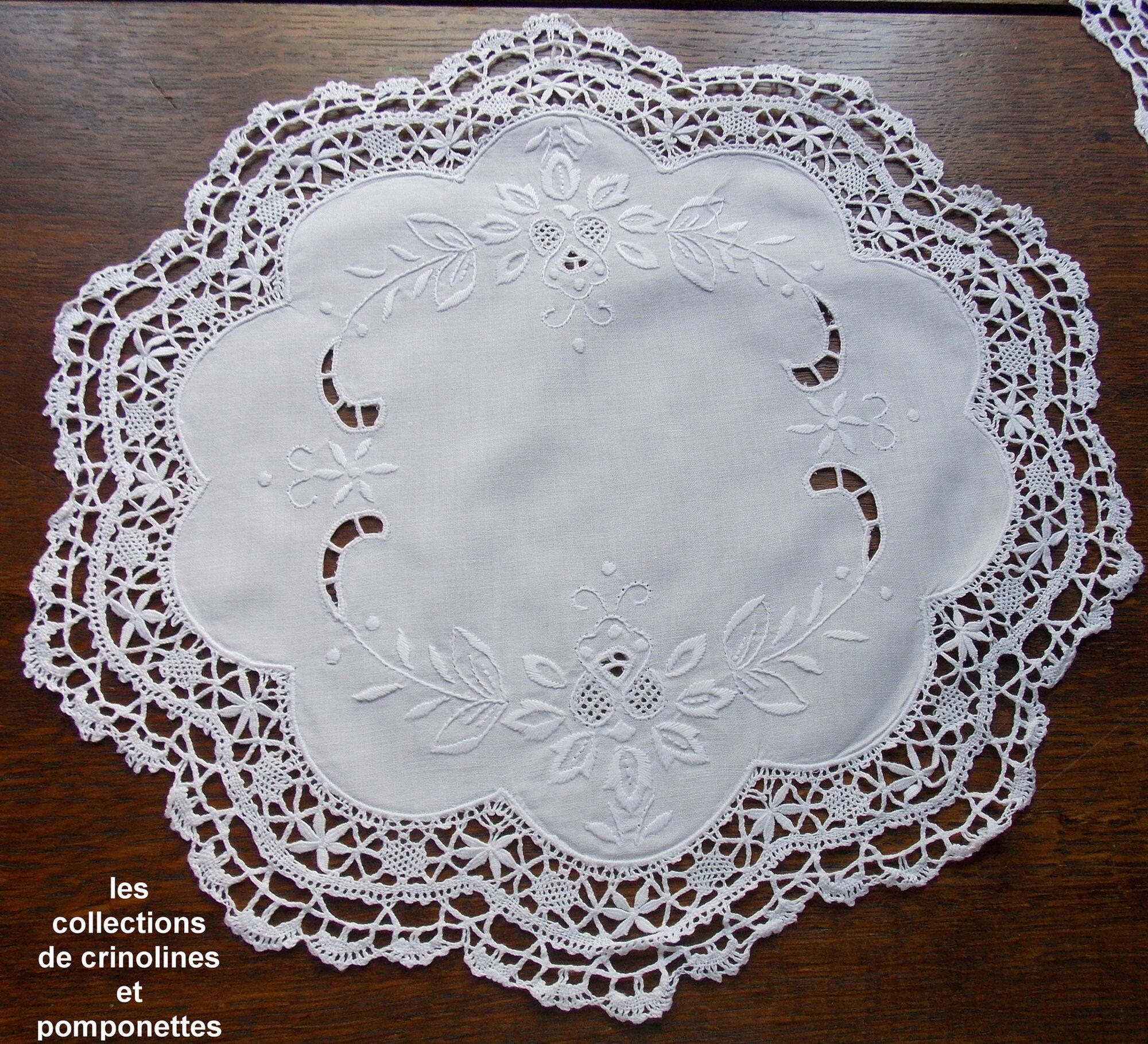 Napperon Brode Main Dentelle Aux Fuseaux Point de Cluny Rond Blanc 40