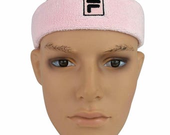Brand New - Fila Vintage Tennis Headband unique Very light Pink - Unisex - Embroidered Fila Logo - Pure Cotton