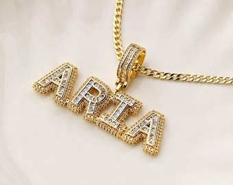 Custom Bling Name Necklace, Iced Out Unisex Personalized Necklace, Gold or Silver Name Pendant, Custom 3D Pendant, Hip Hop Jewelry