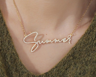 Crystal Name Necklace • Cursive Font, Personalized Handwriting Script