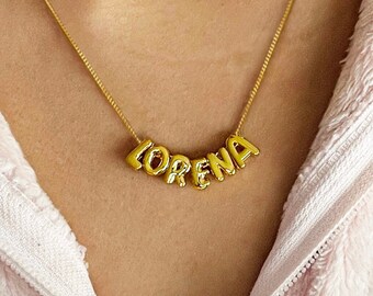 3D Bubble Letter Name Necklace: Personalized Copper Cuban Chain