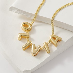 Collar con nombre de burbuja con letras en 3D de Beceff® • Collar con letras en 3D con letras de burbuja personalizado • Collar con letras doradas Regalo para Navidad