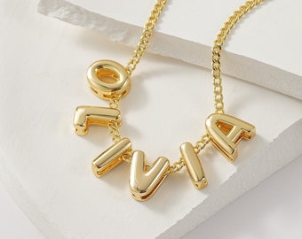 Personalized 3D Bubble Letter Name Necklace, Copper Cuban Chain