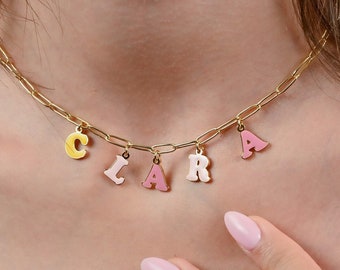 Personalized Candy Letter Name Necklace: Stainless Steel Initial Pendant Charm
