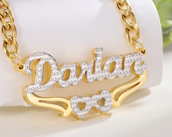 Hearts Custom Name Necklace: Stainless Steel Personalized Pendant
