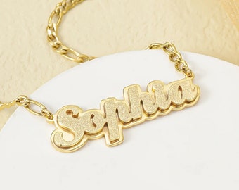 Custom Double Plated Name Necklace: Stainless Steel Figaro Chain
