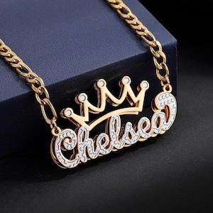 Collar con nombre personalizado de corona de Beceff® • Colgante doble real con placa de identificación Collar con colgante de corona de reina • Regalo para hija amorosa, esposa y hermana