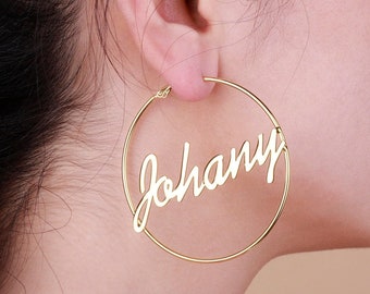 Cursive Name Hoop Earrings: Personalized Stainless Steel Earrings