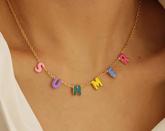 Custom Enamel Bubble Letter Name Necklace: Personalized Candy Pendant