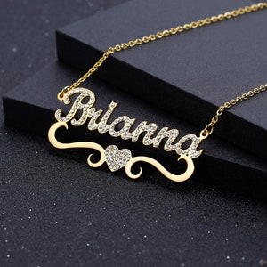 Funkelnde Herz Namenskette von Beceff® • Script Diamant Namenskette, Personalisierte Bling Namenskette, Benutzerdefiniertes Namensketten Geschenk