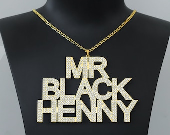 King Size Iced Out Pendant Name Necklace by Beceff® • Personalized Large Custom Text One Two Three Names Chain Necklace • Hip Hop Jewelry