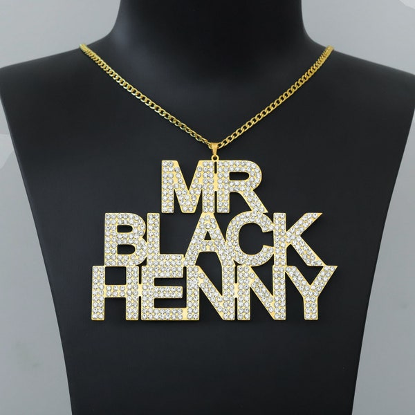 King Size Iced Out Pendentif Nom Collier par Beceff® • Personnalisé Grand Texte Personnalisé Un Deux Trois Noms Chaîne Collier • Bijoux Hip Hop