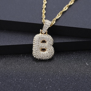 Collar de cristal con letra burbuja personalizada de Beceff® • Collar de una letra con inicial del alfabeto inglés helada personalizada • Joyería de hip hop