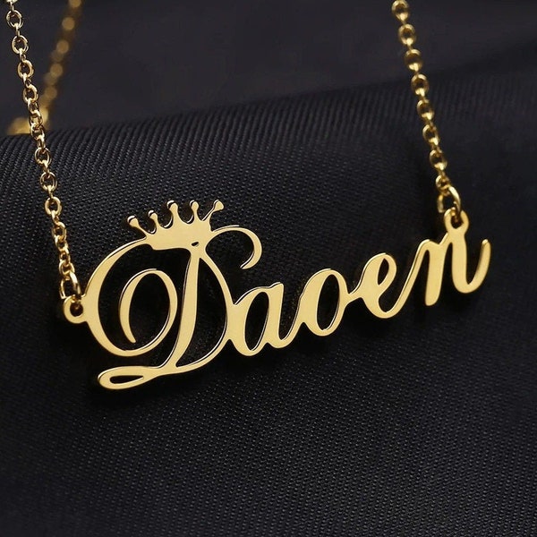 Personalized Crown Name Necklace by Beceff® • Personalized Custom Crown Tiara Cursive Floral Queen Nameplate Pendant Necklace • Gift for Her