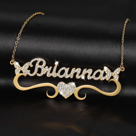 Nameplate necklace with butterfly deals