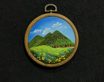 Mountain Range Hand Embroidery Design by Beceff® • 4" (10cm) Hoop Wall Decor Flower Garden Nature Scenery Thread Painting • Perfect Gift