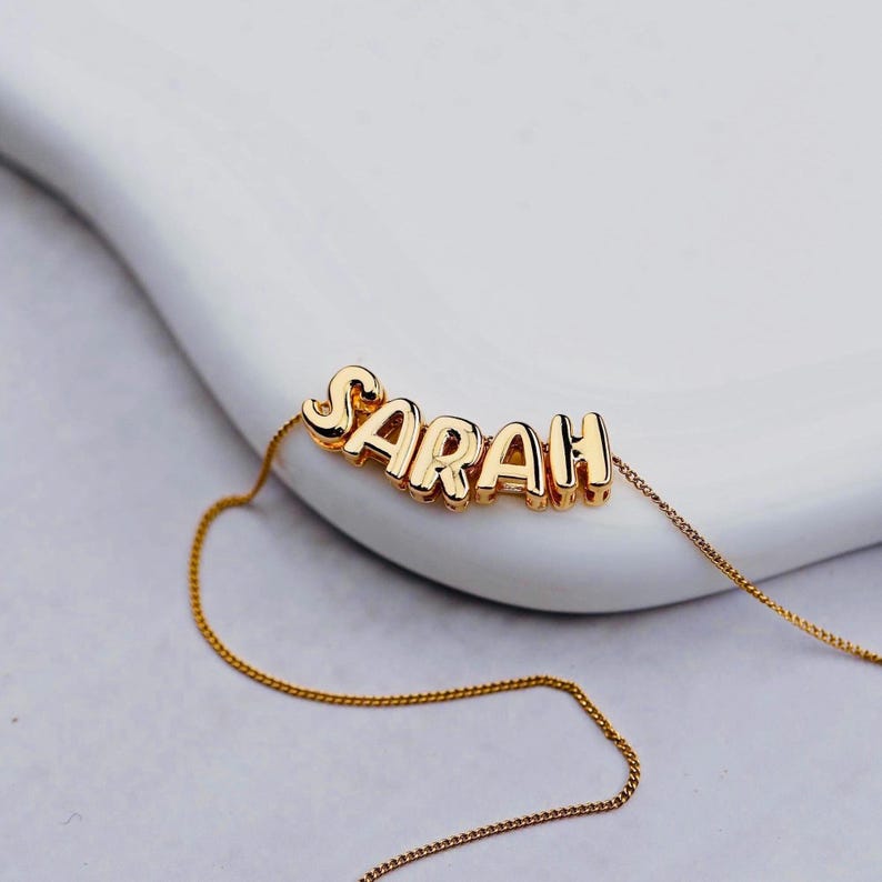 3D Letter Bubble Name Necklace by Beceff , Personalized Custom Bubble Letter Necklace , 3D Letter Necklace , Bubble Name Necklace , Personalized Jewelry , Gift for Christmas , 14K gold letter necklace, BUBBLE LETTER CUSTOM NECKLACE, BALLOON LETTERS 3
