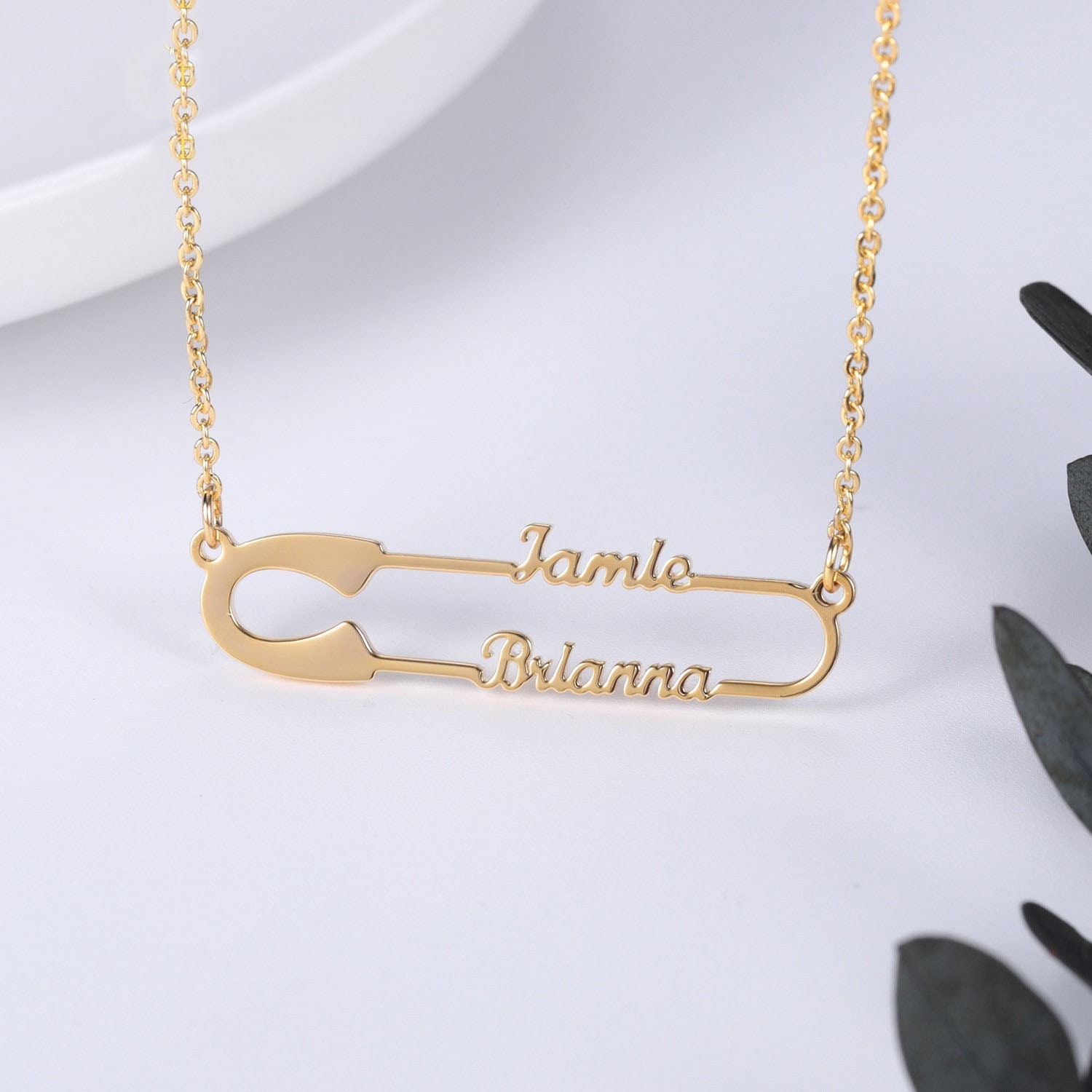 Safety Pin Name Necklace by Beceff 