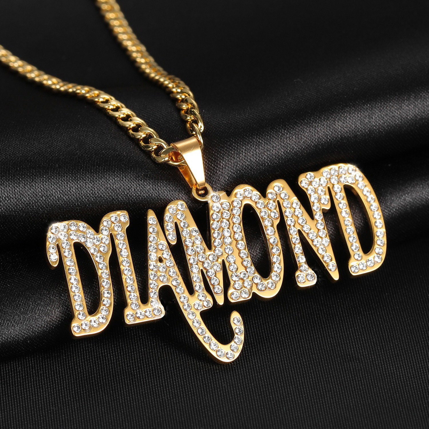 Iced Out Crystal Single Name Necklace 