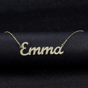 Custom Crystal Name Necklace: Cursive Font, Stainless Steel