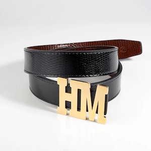 Hebilla de cinturón personalizada de 2 letras de Beceff® • Hebilla de cinturón con tirantes para hombre con iniciales artísticas en inglés dobles personalizadas • Regalo para el Día del Padre