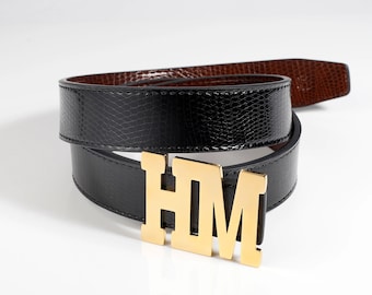 Boucle de ceinture 2 lettres personnalisée par Beceff® • Doubles initiales artistiques anglaises personnalisées Porte-jarretelles pour homme • Cadeau pour la fête des pères