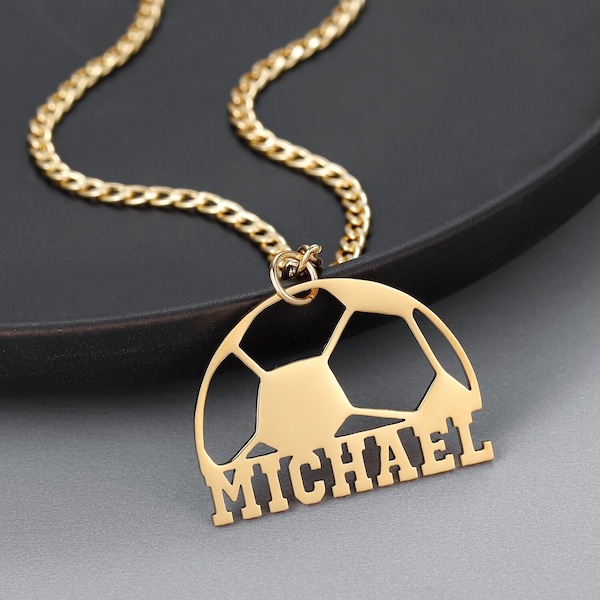 Collier de nom de football personnalisé par Beceff® • FIFA, Football Collier de nom personnalisé • Pendentif de ballon de football Collier de nom personnalisé • Cadeau de bijoux