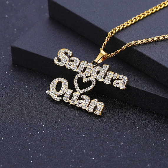 Sparkling Couple Name Necklace by Beceff Personalized Custom Two Names Heart Nameplate Name Chain Necklace Jewelry Perfect Gift for Her Etsy UK